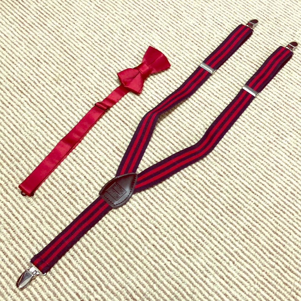 Red and Navy Stripe Suspenders and Bowtie